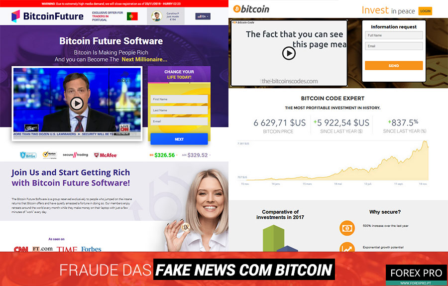 Fraude fake news Bitcoin com os sites Bitcoin Future e Bitcoin Code